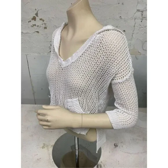 Jennifer Lopez White Crochet Lace Hooded Crop Top 3/4 Sleeve Women’s Size S - Picture 3 of 7